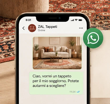Esempio di richiesta di consulenza su WhatsApp a ZAL Tappeti per scegliere il tappeto del soggiorno